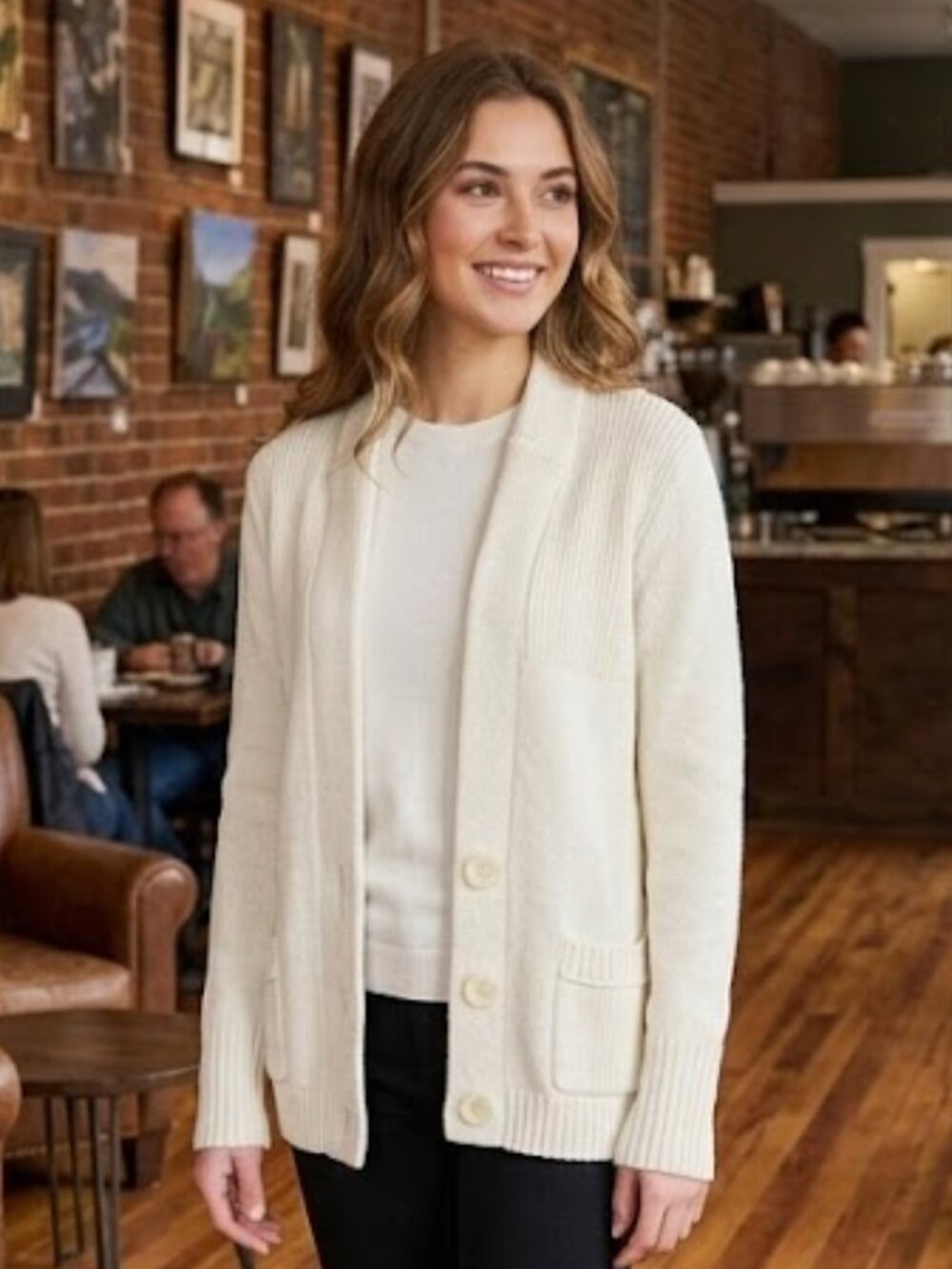 American Eagle AE Open Front Sz XL Pockets Cream Cardigan Academia Knit Poetcore